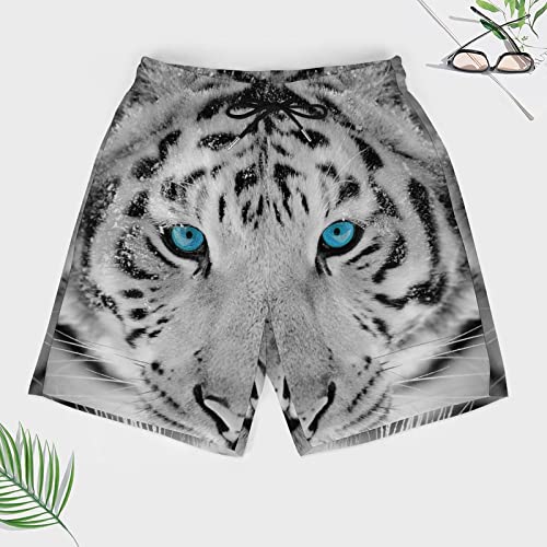 Wild White Tiger Men's Swim Trunks Beach Board Shorts Quick Dry Bathing Suits with Liner3