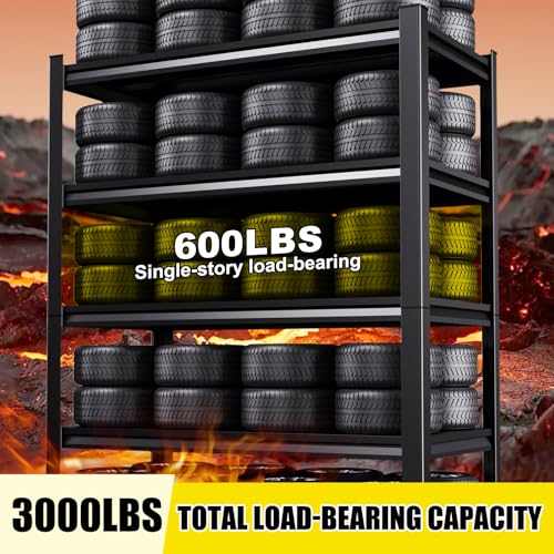 Image of Set of 5 All Metal Garage Shelving - 2050 lbs 5 Tier Storage Shelves, Adjustable Heavy Duty Metal Shelving Unit and Storage Large Rack, Utility Steel Shelf for Warehouse Industrial Pantry 71 inchx46 inchx20 inch