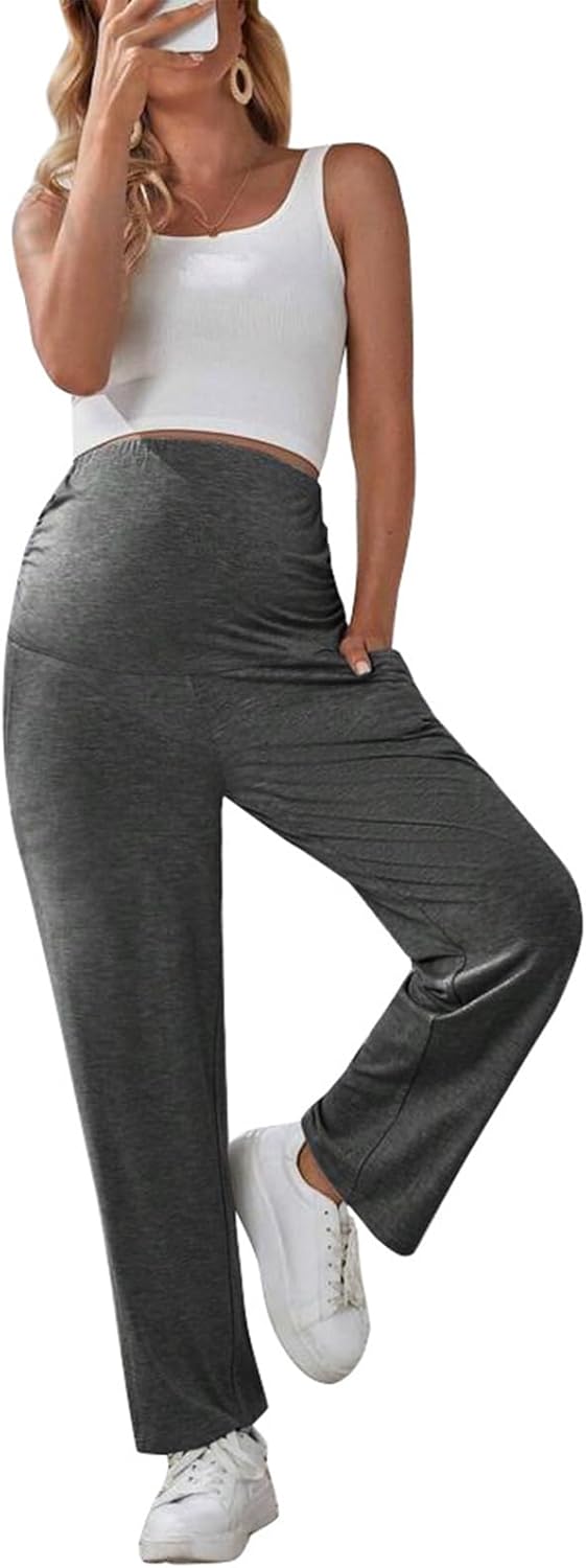 Maternity Pants Wide Leg Over The Belly Pregnancy Casual and Work Trousers Maternity Pajama Pants with Pockets - Image 2