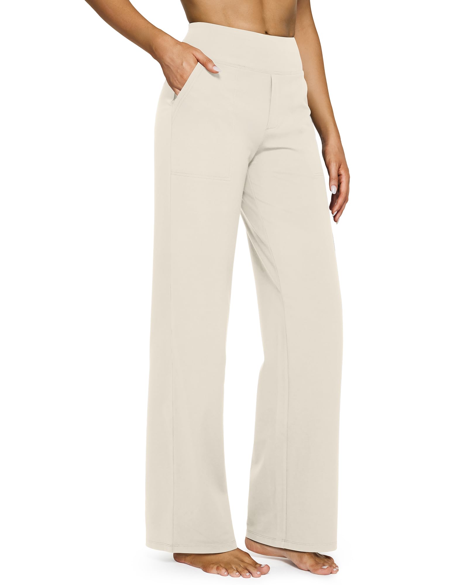 G4Free Yoga Pants for Women Wide Leg Pants with Pockets High Waisted | Moisture Wicking, Soft Comfortable Feel, 4-Way Stretch, Faux Fly, Faux Back Pockets, Yoga, Work & Casual Wear