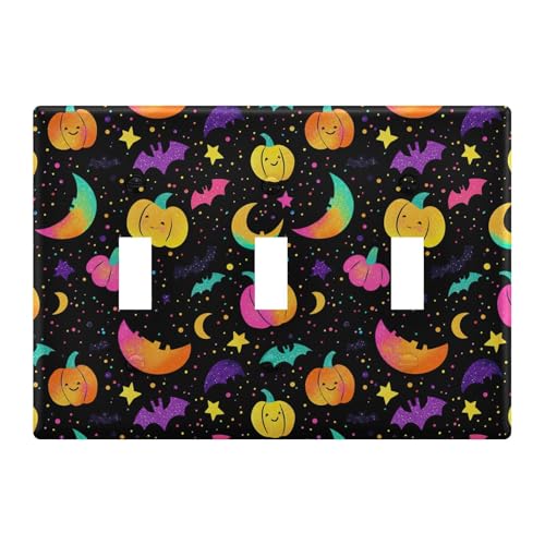 Light Switch Cover Fall Pumpkins Bats Halloween Wall Plates for Electrical Outlets 3 Gang 202b7043