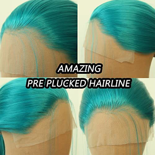 Towarm Dark Green Wig Long Straight Teal Emerald Green Synthetic Lace Front Wigs Pre Plucked Natural Hairline with Baby Hair for Black Women Heat Resistant Fiber Cosplay Daily Wear Wig (Emerald Green) - Image 2