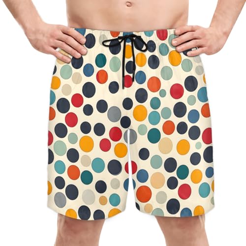 Men's Swim Trunks Size S Mural Dots with Mesh Lining Soft Breathable Quick Dry Beach Shorts Multicolored