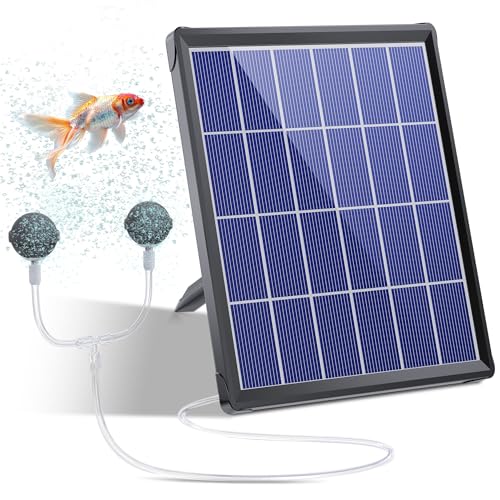 Biling Pond Aerator Solar Powered 2.5W Solar Pond Air Pump for Outdoor Fish Ponds 3 Modes Hydroponics Air Pump Solar Pond Oxygenator for Pond Stock Tank Aquarium 2 Air Stone for Pond