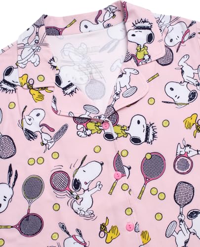 Image of COCO BRANDS Peanuts Snoopy Womens Pajama Set - 2 Piece Short Sleeve Button Down Sleep Shirt and Pajama Shorts