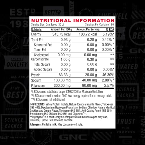 Image of GNC AMP Pure Isolate | 4 lbs | Boosts Performance | Increases Strength & Muscles | DigeZyme For Easy Digestion | Informed Choice Certified | 25g Protein | 6g BCAA | Vanilla Custard