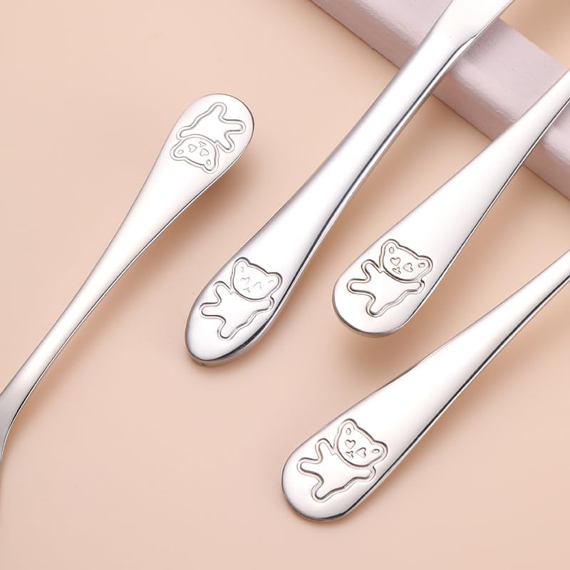 Silverware Flatware Set, 4/16/24/32/40/48 Pieces 304 Stainless Steel Tableware Cartoon Steak Knife And Fork Creative Cute Bear Knife, Fork And Spoon Tableware Set (Color : Silver, Size :