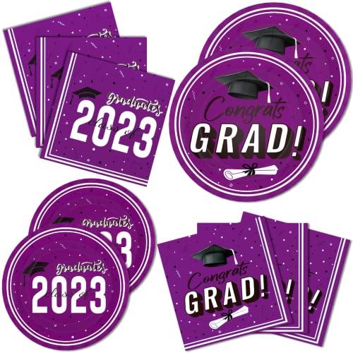 Dylives Graduation Plates And Napkins Set, Purple Graduation Decorations Class Of 2023 Grad Congrats Party Supplies Disposable Tableware Grad Party Favors For College High School, Serves 50, 150 Pcs #TOP25