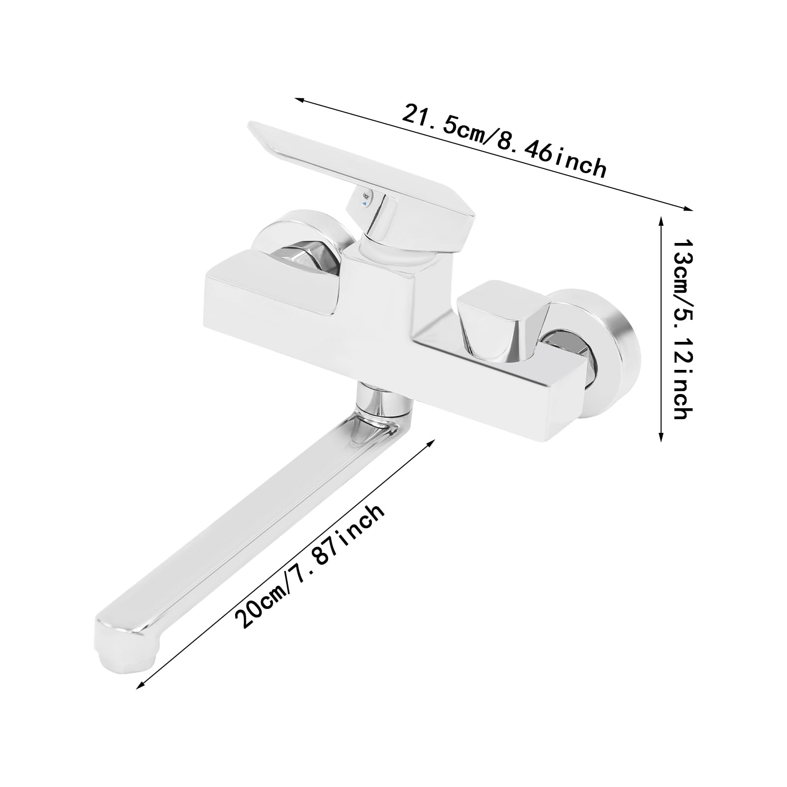 Grifo de bañera giratorio 360 grados reversible montado en la pared con cartucho de cerámica para bañera y ducha, 200 mm, latón cromado