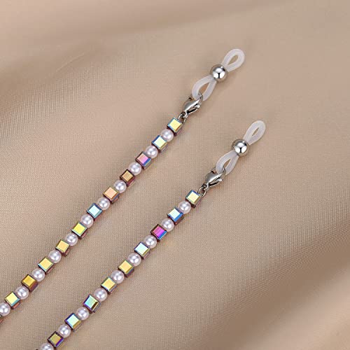 Revemcn Crystal Beaded Eyeglass Chain Face Mask Holder Chain Necklace Mask Lanyard Glasses Strap For Women Sunglasses Chains (Multicolor & Squares) #TOP1