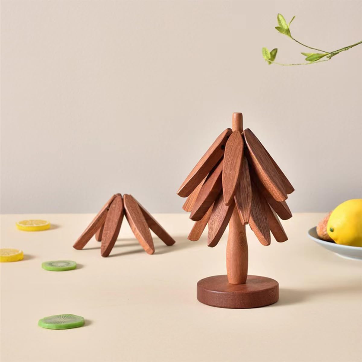 Dessous de plat pliable en bois en forme d'arbre - Accessoire décoratif pour cuisine et Noël - Image détaillée