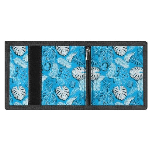 Sky Blue Tropical Leaves Print Wallet for Men, 8 Credit Card Holder Slim Minimalist Front Pocket Small Mens Bifold Wallets3