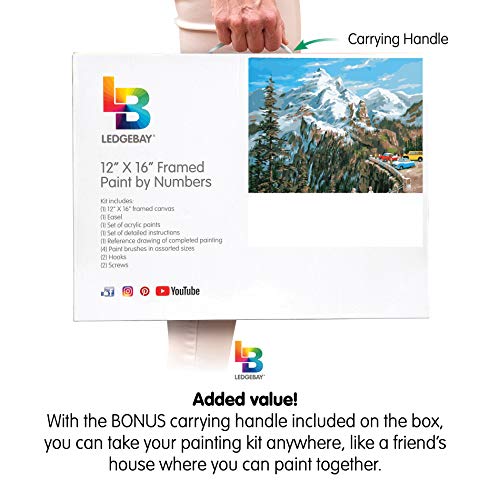 Ledgebay Paint By Number For Adults Framed Canvas: Beginner To Advanced Number Painting Kit - Kits Include Acrylic Paints, (4) Brushes & Tabletop Easel (Scenic Overlook, 12" X 16" Framed) #TOP6