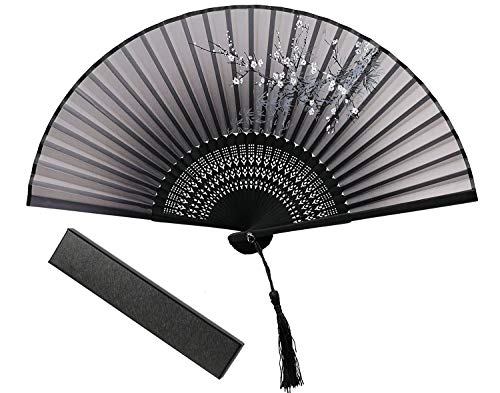 Abanico plegable manual para mujer, abanico de flores de mano con borla colgante abanico plegable de seda, abanico retro de tela floral de estilo chino, decoración, regalo, artículos para fiestas