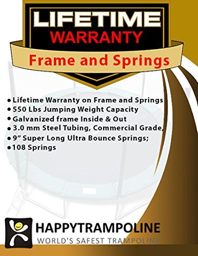 Happy Trampoline Pro Rectangle Trampoline 10x17 with Net Enclosure for Backyard Heavy Duty 750lbs Jumping Capacity - Commercial Grade Outdoor