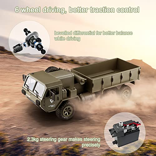 Mostop Rc Military Truck 6X6 Off Road Military Armored Vehicle With Truck Hood, 1/12 Scale Waterproof Remote Control Crawler Military Transport Truck 6Wd All Terrain Vehicle Electric Toy With Lights #TOP6