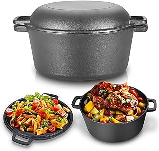 4.5L BBQ Cast Iron Pot, 2 in 1 Saucepan Double Dutch Oven Combo Stove with Branded Double Function Lid/Frying Pan for Kitchen Camping Garden BBQ Baking 26 * 26 * 12 cm