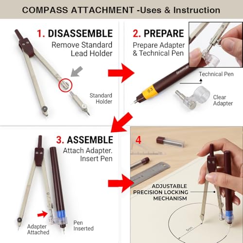 Image of Isomars Technoart Technical Drawing Pen Set of 3 with Waterproof Black Ink, Compass & Accessories | 0.2mm, 0.3mm, 0.5mm Fineliner Pens for Architecture, Engineering, Drafting, Sketching & Illustration (Pen Set Of 3)