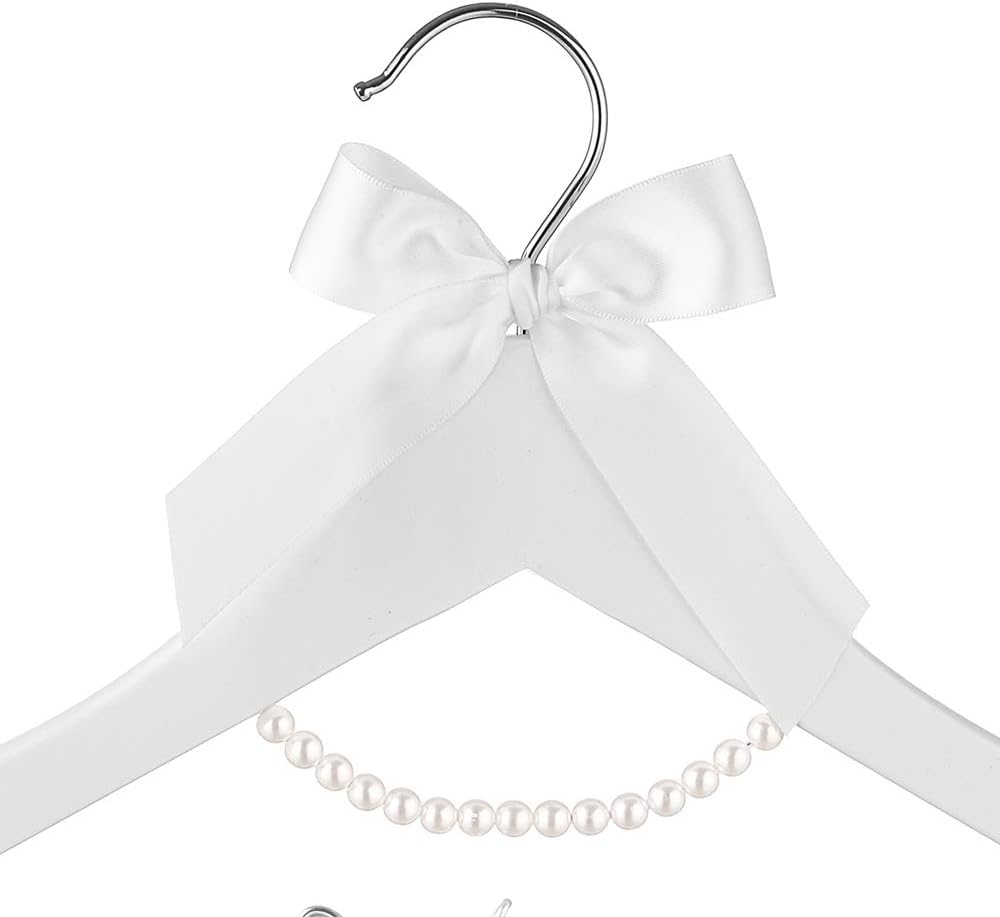 Bridal Dress Hanger Solid Wood Dress Hangers Mrs Letter Hanger Wedding Gift (Silver White Hangers and Pearls)