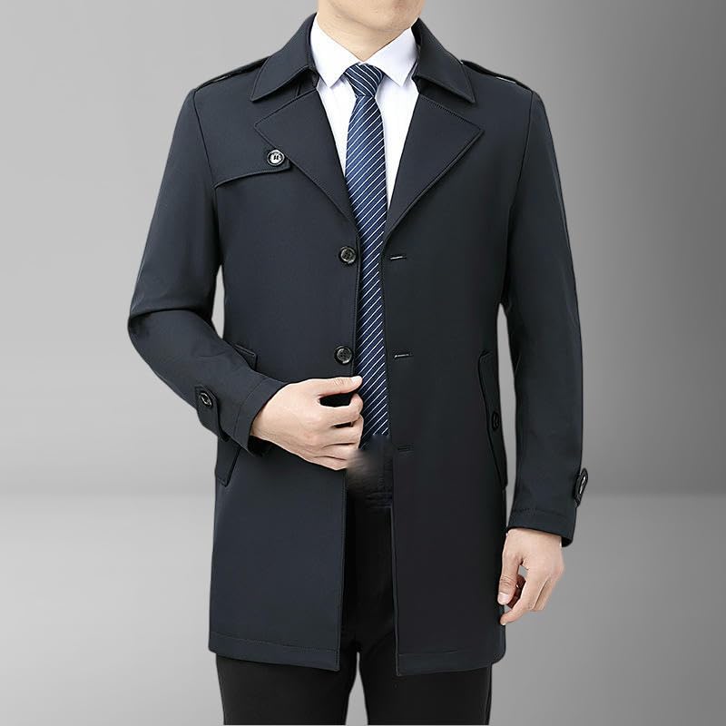 Trench bleu foncé mi-long homme idéal pour les balades d'automne et les sorties décontractées