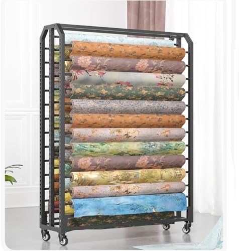 Adjustable Heavy-Duty Fabric Display Rack Cart with Locking Wheels - Ideal Organizer for Vinyl Rolls, Car Wrap Films, Tablecloths (33 Rods)