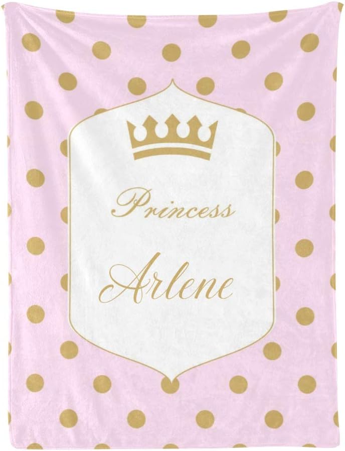 Princess Floral Pink Gold Crown Personalized Receiving Baby Blankets for Girls Boys with Name,Customized Swaddle Blankets Gift for Newborn Crib Infants 30x40 Inches