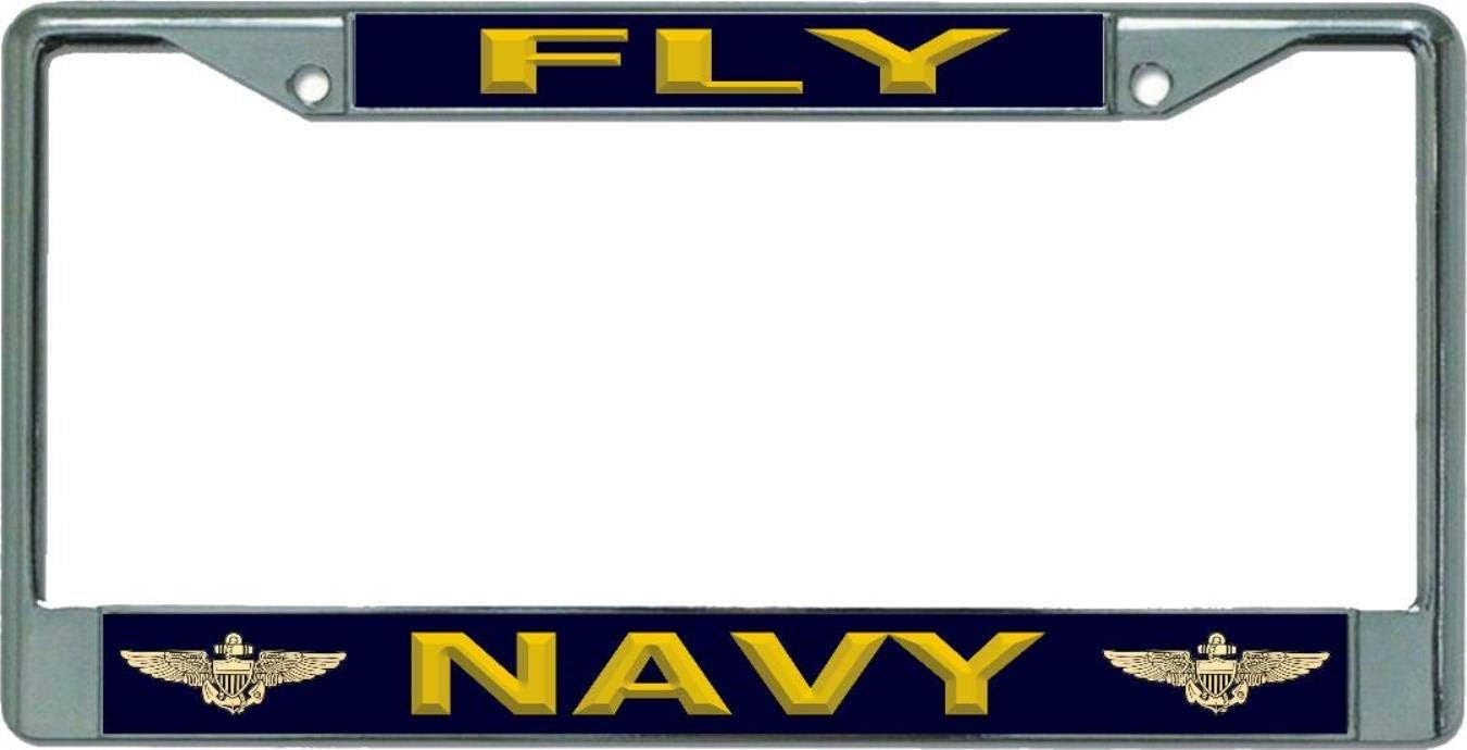 Fly Navy Chrome License Plate Frame