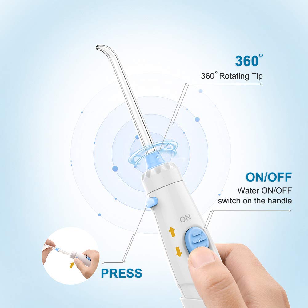 TUREWELL Idropulsore Dentale con 8 Ugelli Multifunzione, 10 valori nominali di pressione dell'acqua regolabili, pulsazioni ad alta frequenza con capacità di 600 ml (Bianco)