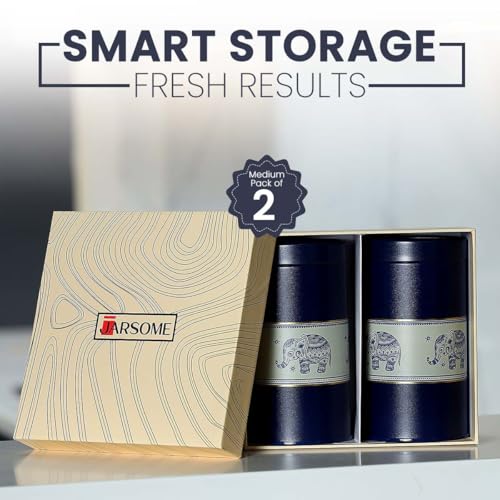 Image of Mandala Collection Airtight Kitchen Container Set| 850ML- Set of 2| Food Grade Metal Jars for Cereals, Cookies, Dals & Dry Food| Vacuum Lid, Rust Resistant| Blue Elephant Canisters