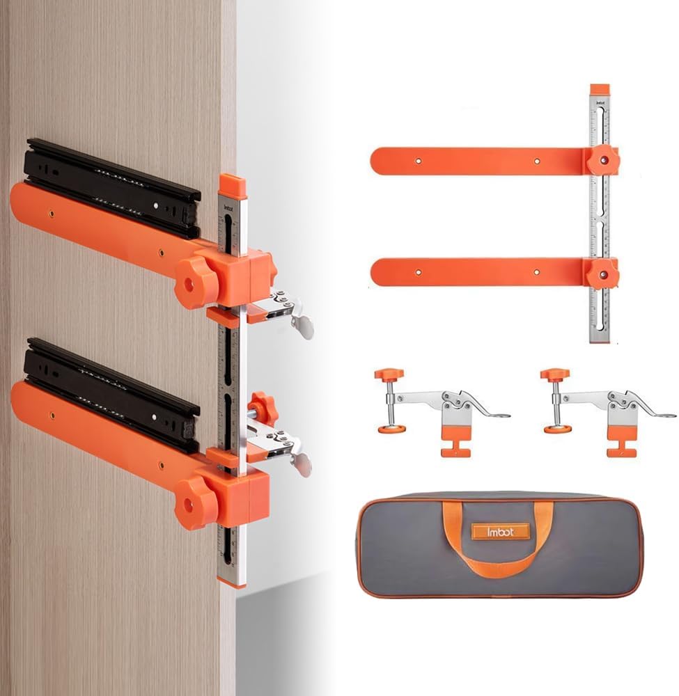 Drawer Slide Jig with Toggle Clamp, Adjustable Drawer Slide Installation Jig Tool Kit for Easy & Precise Cabinet Drawer Assembly, Heavy-Duty Metal Guide Rail Clamp for Woodworking (1)