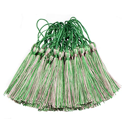 Vapker 50 Pieces Bookmark Tassels 13Cm/5-Inch Silky Handmade Soft Tassels Floss Mini Tassels With 2-Inch Cord Loop For Diy Projects(Green And Light Pink) #TOP30