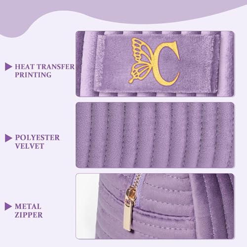 Image of COSHAYSOO Sister Birthday Gifts for Women Best Friend Bestie Friendship Fashion Makeup Bag Make Up Cosmetic Pouch Travel Size Toiletries Skin Care Essentials Organizer Purple Velvet Initial Letter C