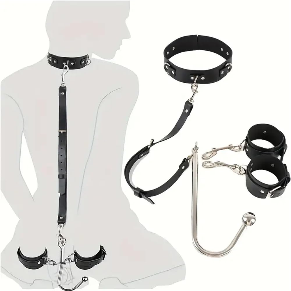 1 set di collare in pelle PU nera per esercizi yoga con gancio
