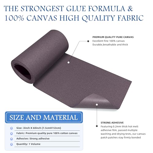 Image of KING MOUNTAIN Canvas Iron on Patch,3 inchx60 inch,Waterproof 100% Cotton Fabric Repair Patch,Used for Various Sofa,Tent,Clothes,Seats,Suitcases (Dark Grey)