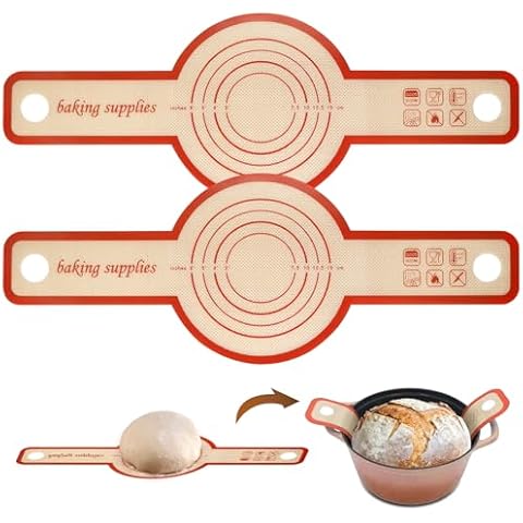 Silicone Bread Sling for Dutch Oven,2 PCS Non Stick & Easy to Clean Bread Baking Mat Set,Reusable Bread Sling With Long Handle to Bread Baking,Essential Sourdough Supplies Baking Supplies Cover