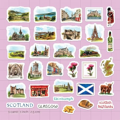 Navy Peony Stickers de voyage Spectacular Scotland (30 pièces) - Aquarelle, étanches, décalcomanies à thème écossais pour journaux, albums de souvenirs, gobelets – vue 2