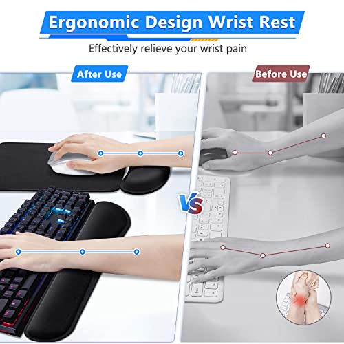 Image of Gimars 3Pcs Memory Foam Keyboard Wrist Rest, Mouse Pad Wrist Support for Easy Typing Pain Relief, Ergonomic, Comfortable Keyboard Mouse Pad Set for Computer, Laptop, Home & Office