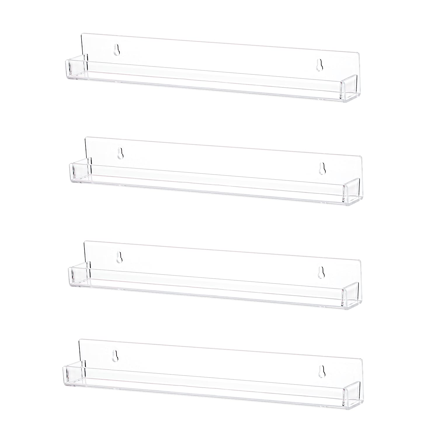 IEEK 4 PCS Floating Invisible Kids Bookshelf Wall Mounted Nail Polish Rack,Clear Acrylic Picture Ledge Vinyl Record Display Shelf Nail Polish Holder with Removable Anti-Slip End Inserts,15 inch