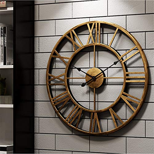 FOOSKOO Desk Clock Wanduhr Vintage Wanduhren 60 cm / 24in Wall Clocks Retro Stil Metall Römischen Ziffern Stille große küche Uhren für Home Office Wohnzimmer Schlafzimmer Dekoration Cover