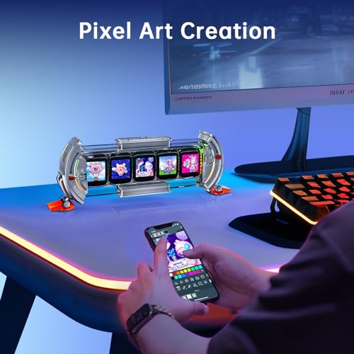 Divoom-Times-Gate-WiFi-Pixel-Art-Informative-Display5pcs-128-128-IPS-ScreenLED-Digital-Clock-Lights-Decorative-with-APP-Control-for-Gaming-Room-Setup-Table-Decoration-Silver