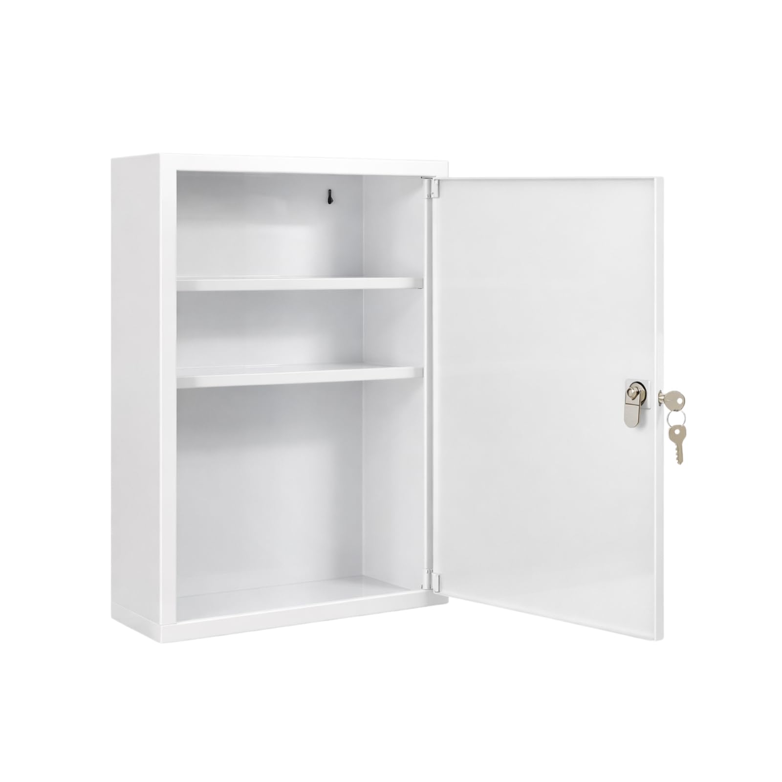 First Aid Products Verbandschrank B - leer - Medizinschrank Metall, 3 Ablageflächen kompakt mit Sicherheitsschloss – Weiß – wandmontierbar, robust & platzsparend – 46 x 30 x 14 cm