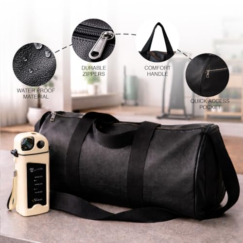 Image of Strutt Waterproof Genuine Leatherette Gym Bag Duffel Bag for Men and Women, Heavy Duty Medium (Black)