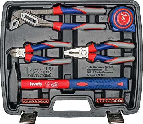 Bild 1 - kwb Werkzeug-Koffer inkl. Schrauber-Bits - 42-teilig, gefüllt, robust und hochwertig - Ideal für Haushalt und Garage - GS-geprüft - Praktischer Kunststoffkoffer - Rot, Blau, Grau