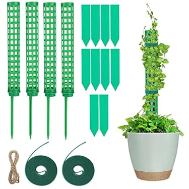 AMAZON - Plastic Moss Pole, KKUYT 4 Pack 15” Moss Pole for Plants Monstera, Stackable Coir Moss Totem Pole Stick for Climbing Plants, Plant Stakes for Indoor Plants Creepers, Work with Sphagnum Moss