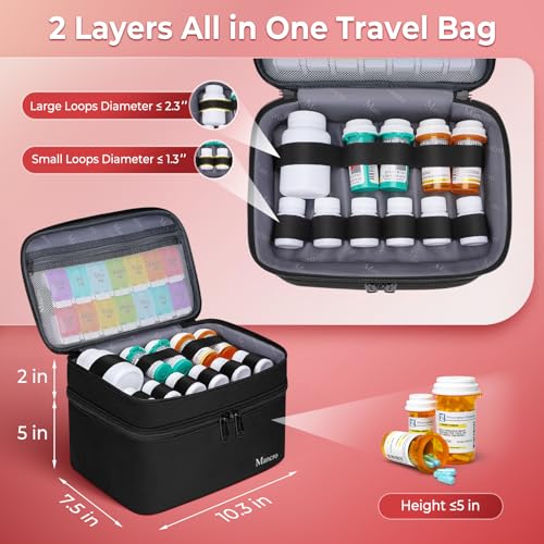 Image of Mancro Dual Layers Medicine Organizer Bag, Pill Bottle Organizer Storage with Lockable Zipper, Medication Travel Bag for Pills, Vitamins, Medical Supplies for Home Storage, Black