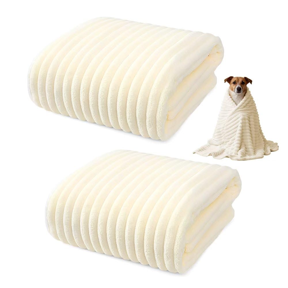 2 Piezas Manta para Perros y Gatos 45 X 65 CM,Manta Sofa Animales,Animal Blanket,Mantita Suave para Mascotas Reversible,Mullida Mantas Cálidas Lavable para Cama, Protege Muebles - Blanco Beige