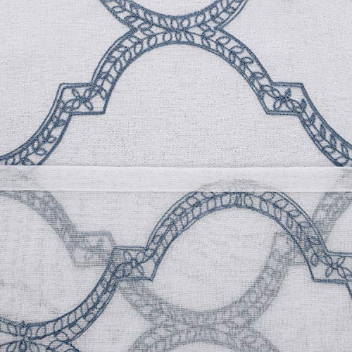 Dwcn Embroidered Sheer Curtains - Faux Linen Moroccan Trellis Semi Voile Rod Pocket Bedroom And Living Room Curtains, Set Of 2 Window Curtain Drapes, 52 X 45 Inch Length, Navy Blue #TOP5