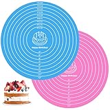 XLIUAX 2 Pcs Silicone Cake Mat, 12 Inch Round Silicone Baking Mat with Measurements Pink Blue...