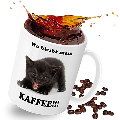 TRIOSK Tasse Katze lustig mit Büro Spruch Wo bleibt Mein Kaffee Katzenmotiv Geschenk für Katzenliebhaber Frauen Freundin - 8