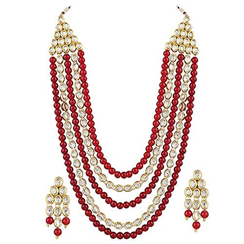 Image of Peora Kundan Faux Pearl Long Necklace & Jewelry Set Gift for Women